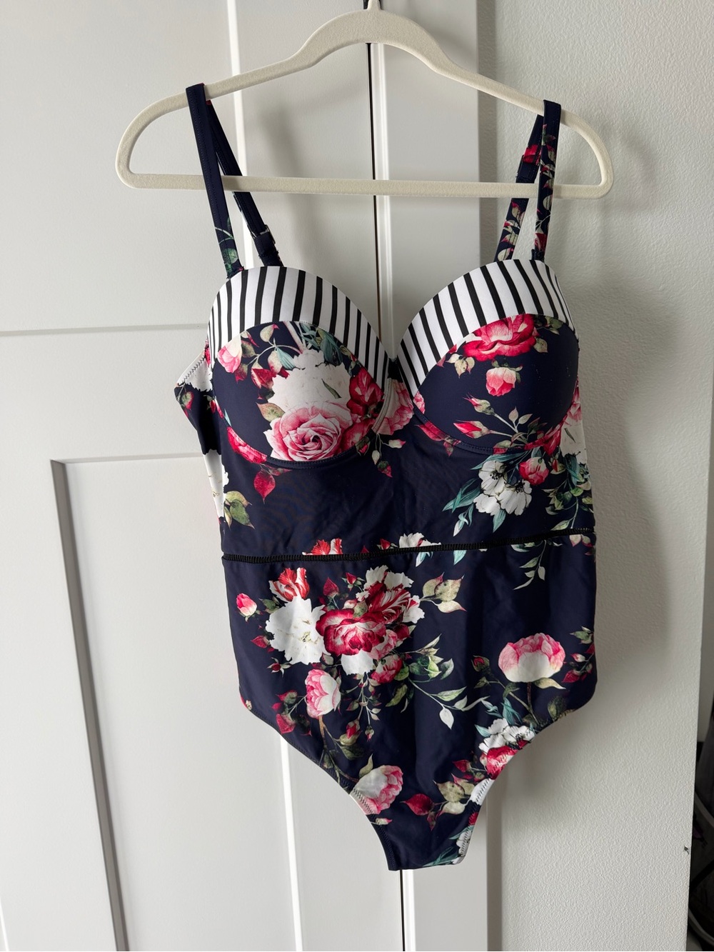 Cupshe Navy Floral One-Piece with Pink & White Blooms